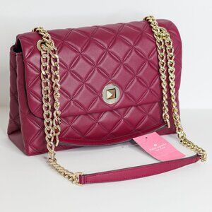 NWT KATE SPADE Natalia Flap Bag Quilted Leather Chain Turn Lock "Blackberry"